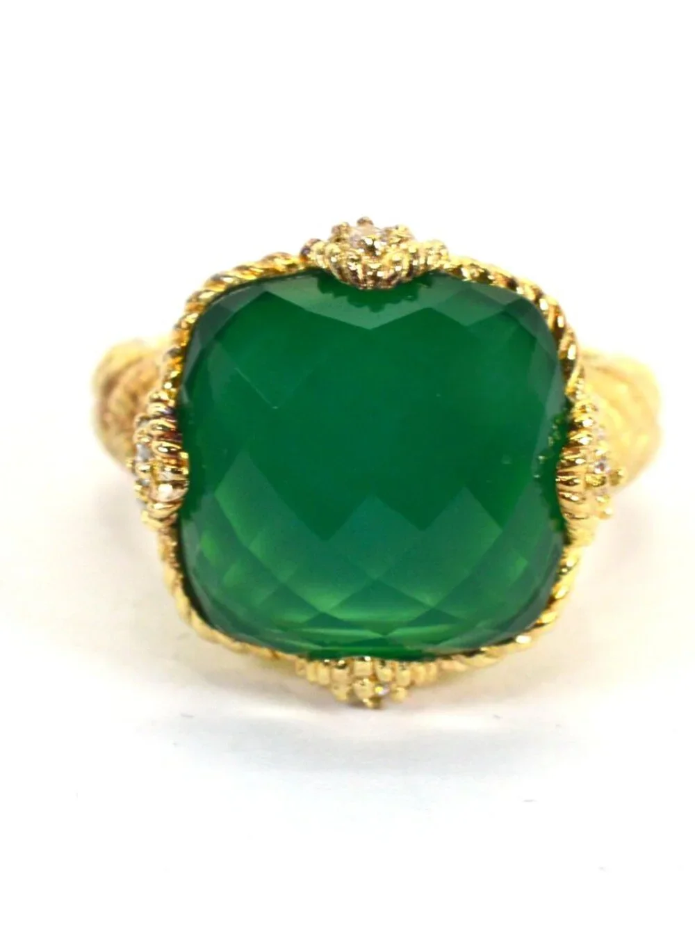 Judith Ripka Gold Plated Sterling Silver Green Goddess Cocktail Ring Sz 9